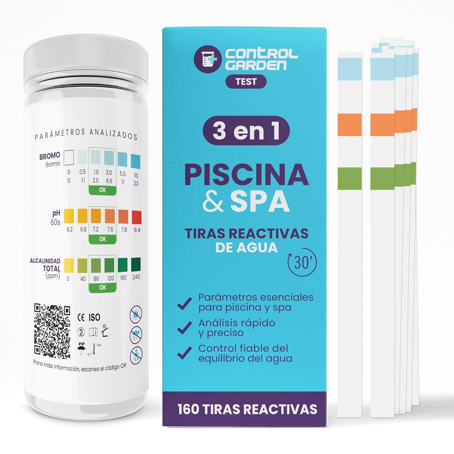 160 Pasek pH Reaktywnych do Testów 3 w 1 | Test Basenowy i Spa | Miernik pH, Bromu i Całkowitej Alkaliczności Wody | Szybka Analiza w 30 Sekund | Precyzyjna Kontrola