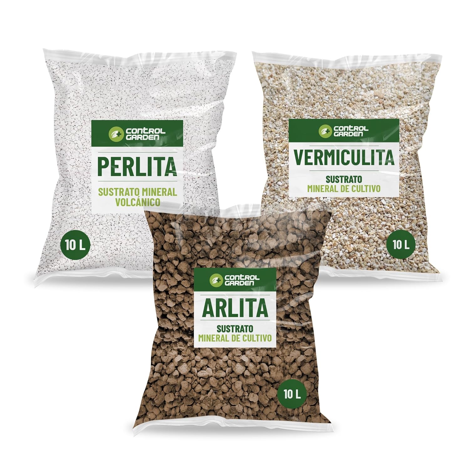 Pack Arlita 10L + Perlita 10L + Vermiculita 10L | Sustrato para Plantas y Cultivos Interior y Exterior | Fabricado en España