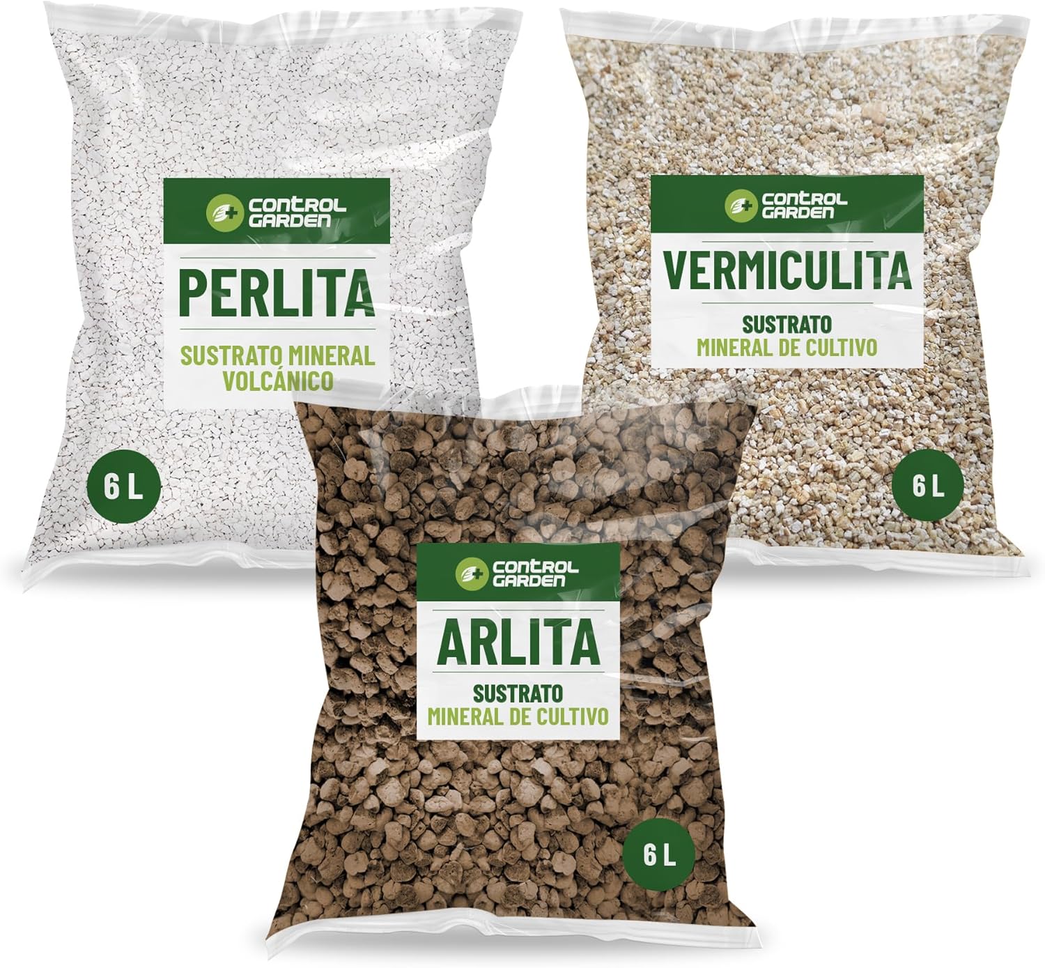 Pack Arlita 6L + Perlita 6L + Vermiculita 6L | Sustrato para Plantas y Cultivos Interior y Exterior | Fabricado en España