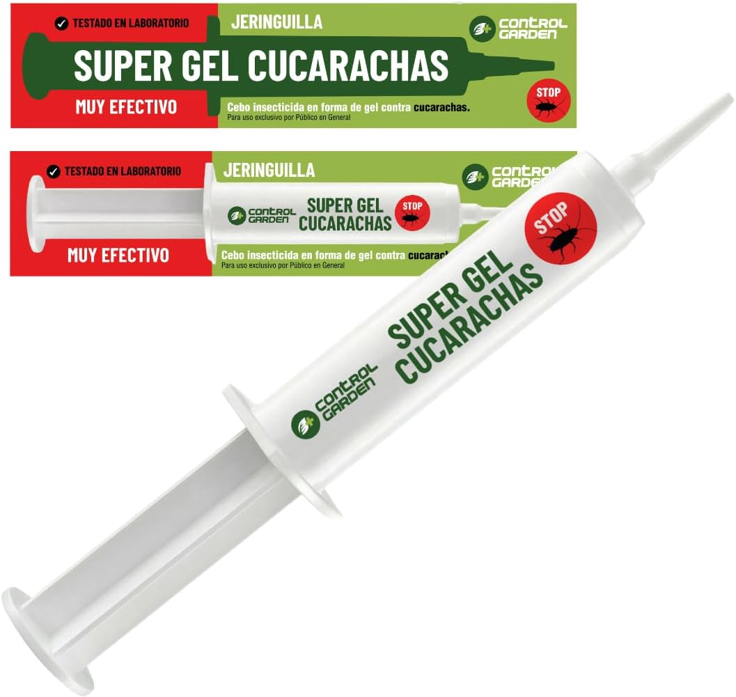 Super Gel Cucarachas Jeringuilla 10g | Insecticida Jeringa Cebo Potente Eliminacion Total Nido y Colonia | Mata Cucaracha Profesional Interior Exterior Efecto Letal | Veneno Cucracha