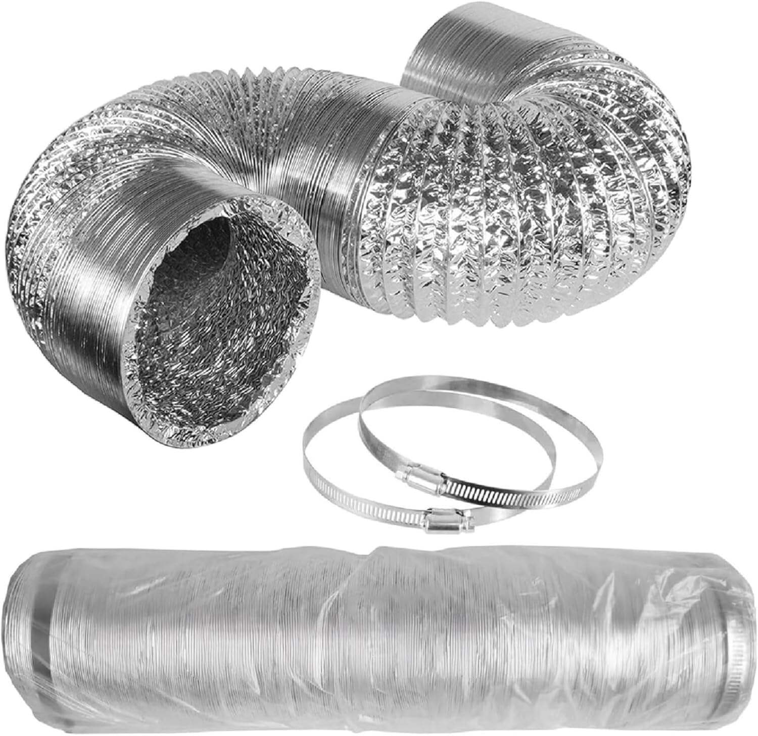 Conducto de aire flexible de aluminio plateado de 10 m y 315 mm de diámetro con abrazaderas · foto 5